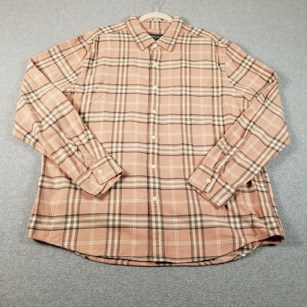 American Eagle Flannel Shirt Mens XL Pink Plaid Long Sleeve Button Up Fall Hike